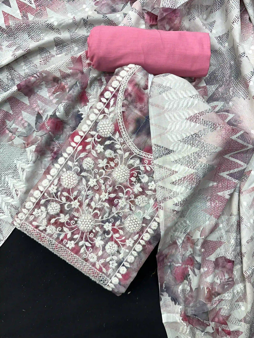 Shibori Threadwork Cotton Unstitched Salwar Suit