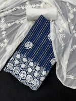 Load image into Gallery viewer, Navy Blue Threadwork Cotton Unstitched Salwar Suit