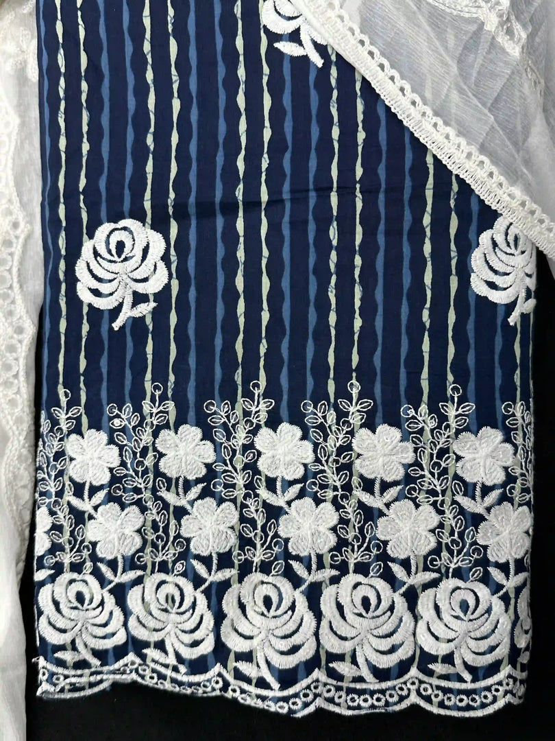 Navy Blue Threadwork Cotton Unstitched Salwar Suit
