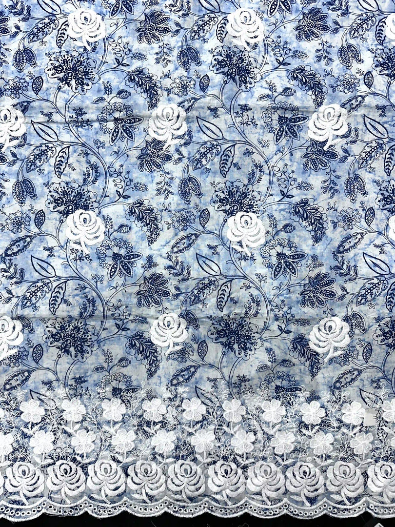Light Blue With Digital Print Threadwork Cotton Unstitched Salwar Suit