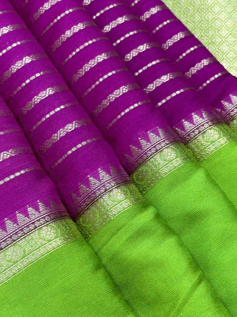 Banarasi Semi Katan Silk Saree In Purple With Green