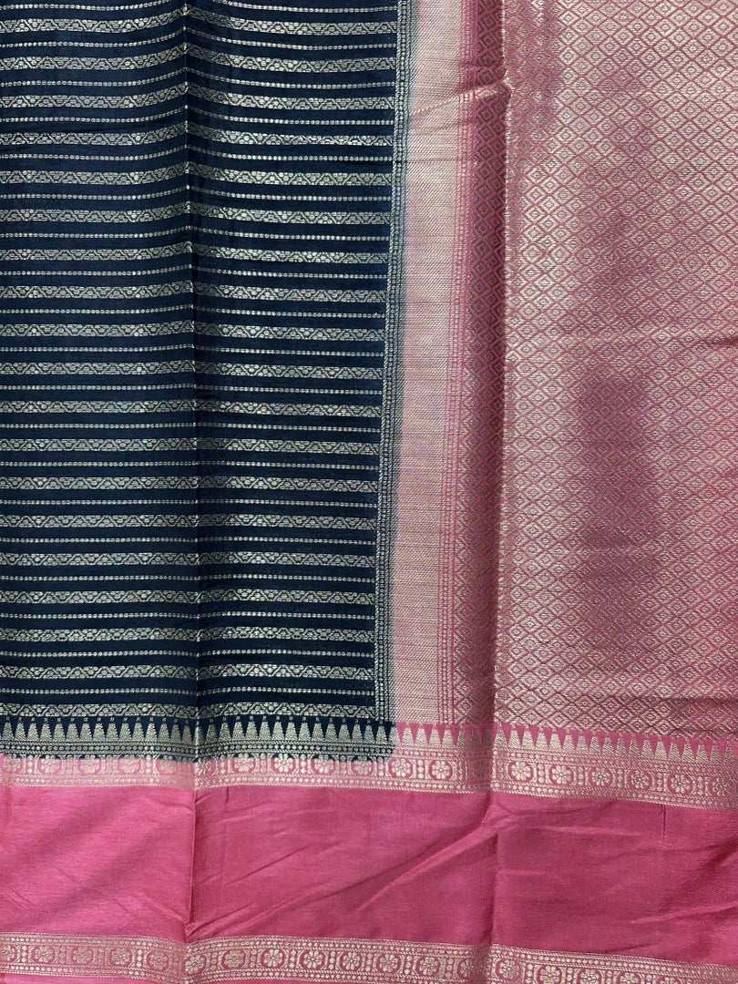 Banarasi Semi Katan Silk Saree In  Black With Baby Pink