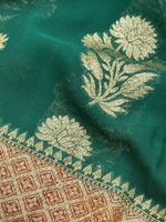 Load image into Gallery viewer, Pure Banarasi Khaddi Georgette Saree In Bottle Green With Red