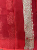 Load image into Gallery viewer, Pure Banarasi Khaddi Georgette Saree In Bottle Green With Red