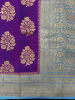 Load image into Gallery viewer, Pure Banarasi Khaddi Georgette Saree In Purple With Sky Blue