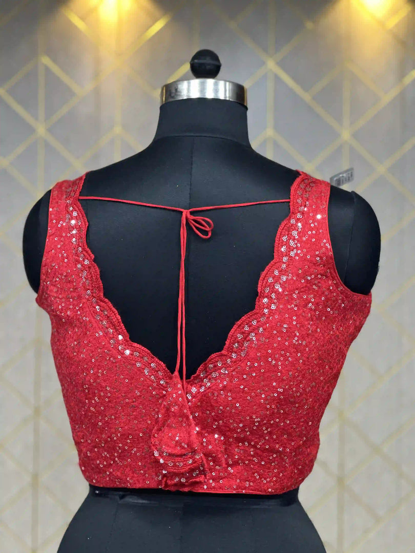 Readymade Blouse In Red With Heavy Sequence & Thread work