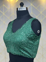Load image into Gallery viewer, Readymade Blouse In Bottle Green With Heavy Sequence &amp; Thread work