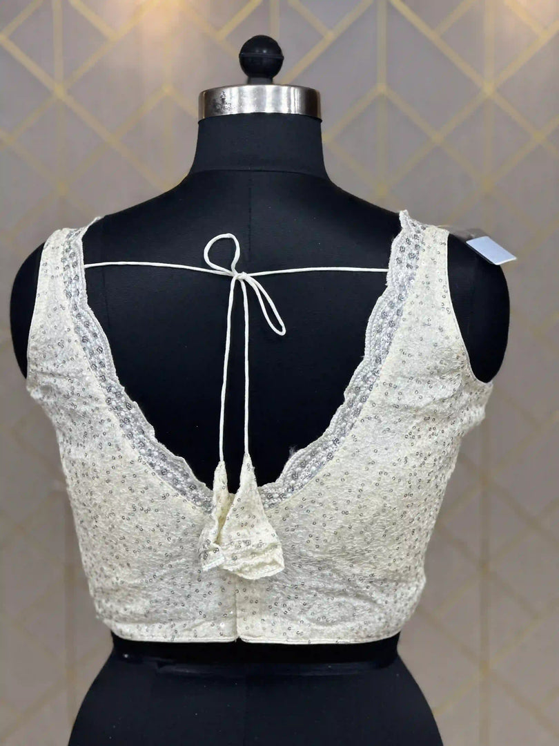 Readymade Blouse In White With Heavy Sequence & Thread work