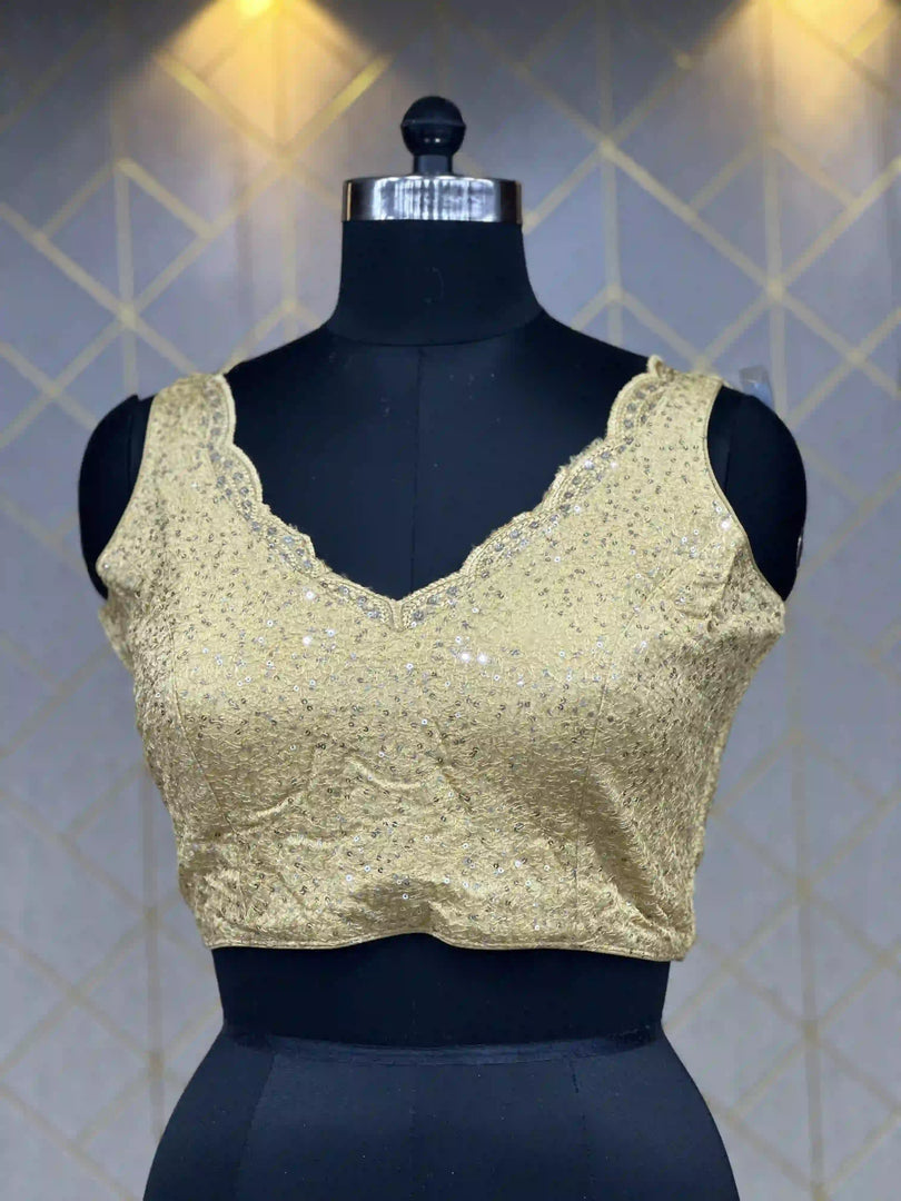 Readymade Blouse In Gold With Heavy Sequence & Thread work