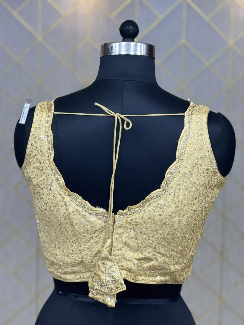 Readymade Blouse In Gold With Heavy Sequence & Thread work