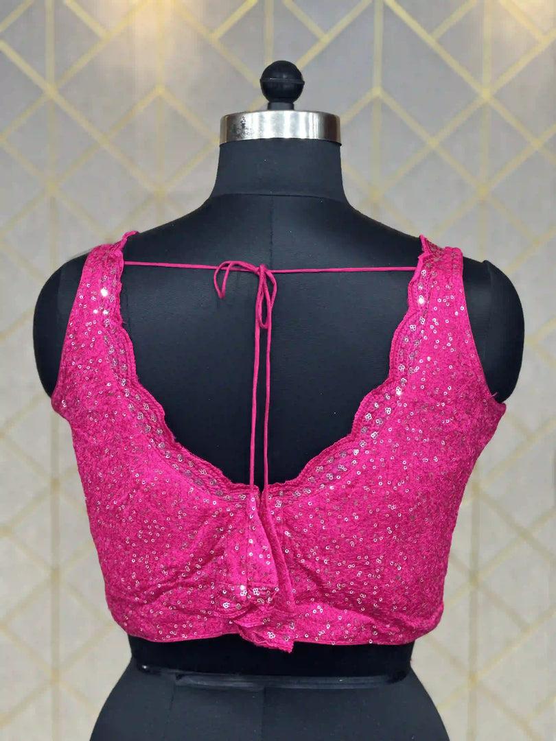 Readymade Blouse In Dark Pink With Heavy Sequence & Thread work