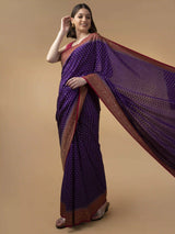 Pure Banarasi Crepe Saree In Purple With Kanchi Red With Zari Woven