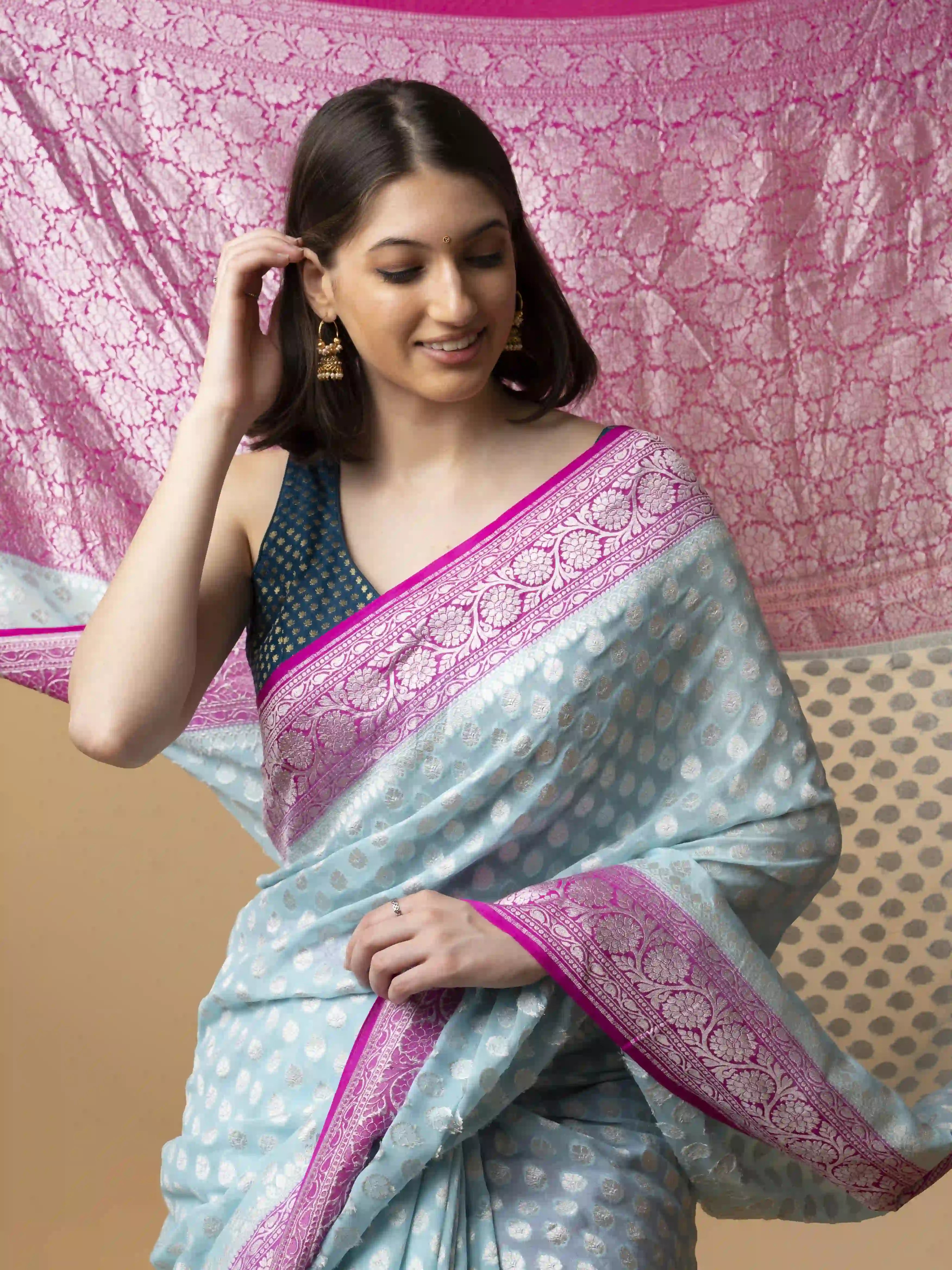 Pure Banarasi Khaddi Georgette Saree In Light Blue