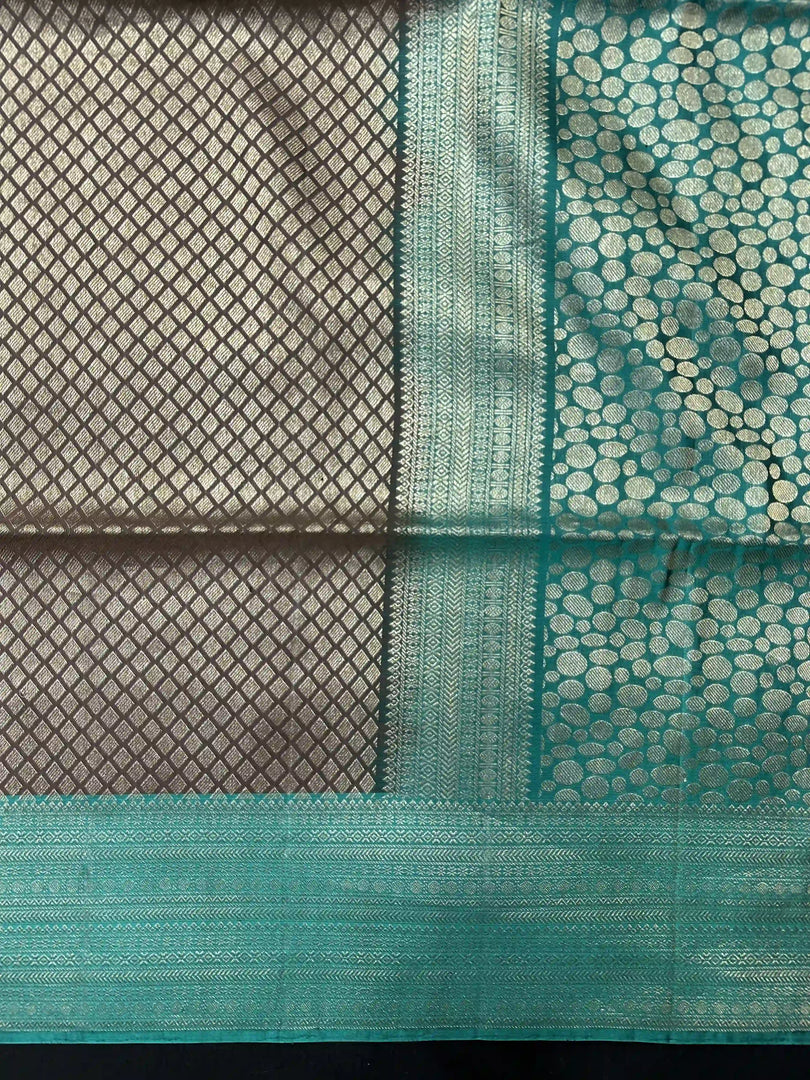 Black & Cyan Blue Pure Silk Kanjivaram Saree