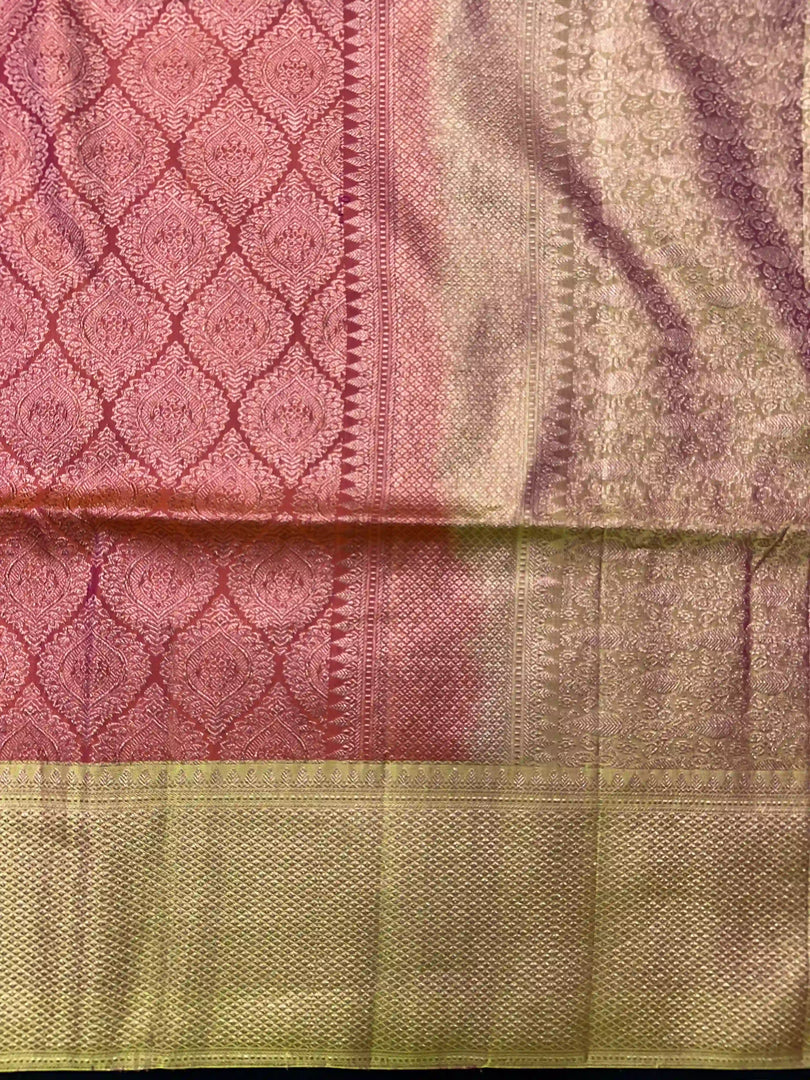 Dual Shade Pinksih Orange Pure Silk Kanjivaram Saree