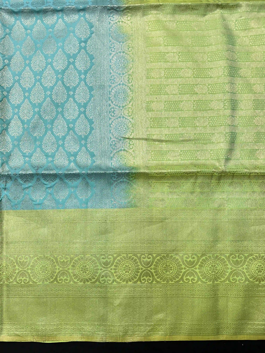 Sky Blue & Parrot Green  Pure Silk Kanjivaram Saree