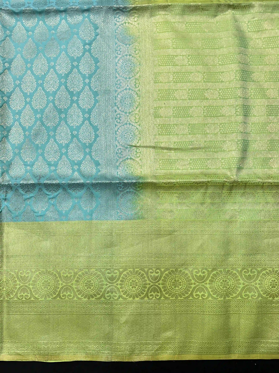 Sky Blue & Parrot Green  Pure Silk Kanjivaram Saree