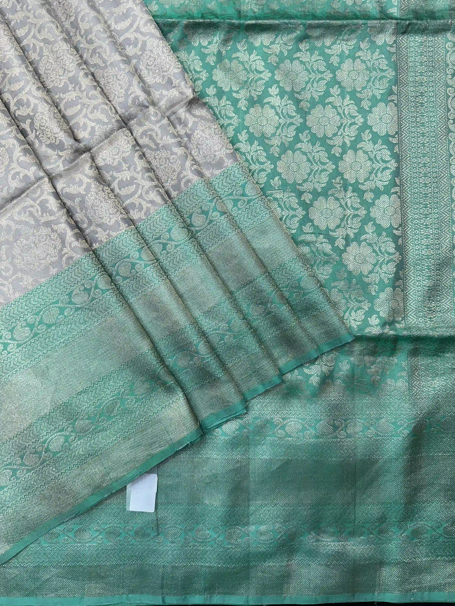Silver & Rama Green Pure Silk Kanjivaram Saree