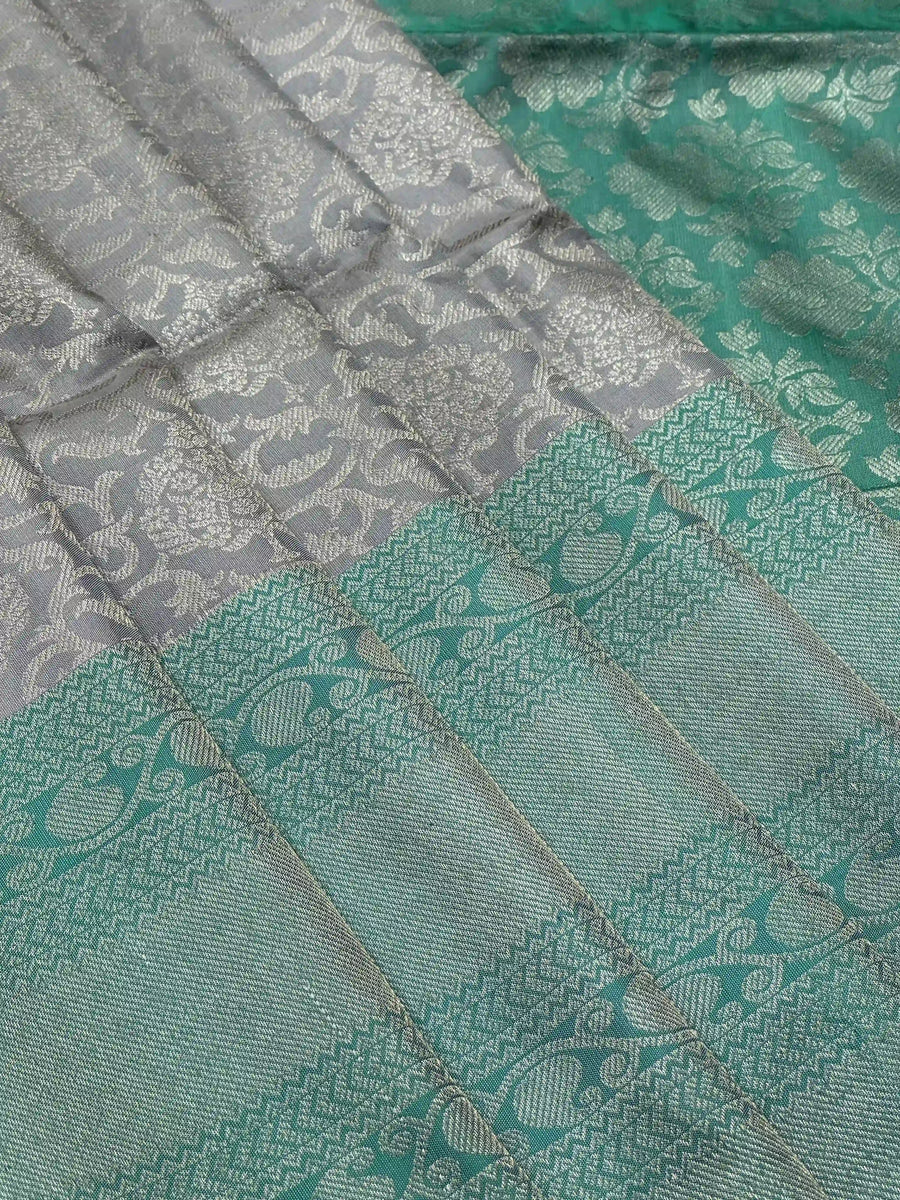 Silver & Rama Green Pure Silk Kanjivaram Saree