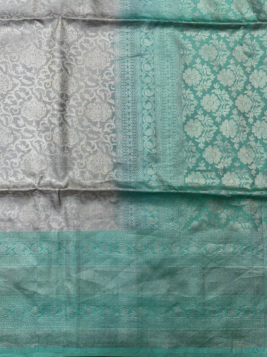 Silver & Rama Green Pure Silk Kanjivaram Saree