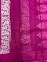 Load image into Gallery viewer, Banarasi Pure Khaddi Chiffon Silver Zari White Colour Saree With Contrast Pink Blouse &amp; Pallu