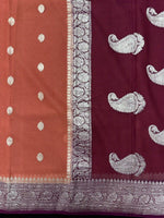 Load image into Gallery viewer, Banarasi Pure Khaddi Chiffon Silver Zari Rust Colour Saree With Contrast Pink Blouse &amp; Pallu
