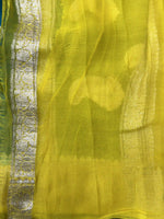 Load image into Gallery viewer, Banarasi Pure Khaddi Chiffon Silver Zari Marine Blue Colour Saree With Contrast Yellow Blouse &amp; Pallu