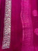 Load image into Gallery viewer, Banarasi Pure Khaddi Chiffon Silver Zari Purple Colour Saree With Contrast Red Blouse &amp; Pallu