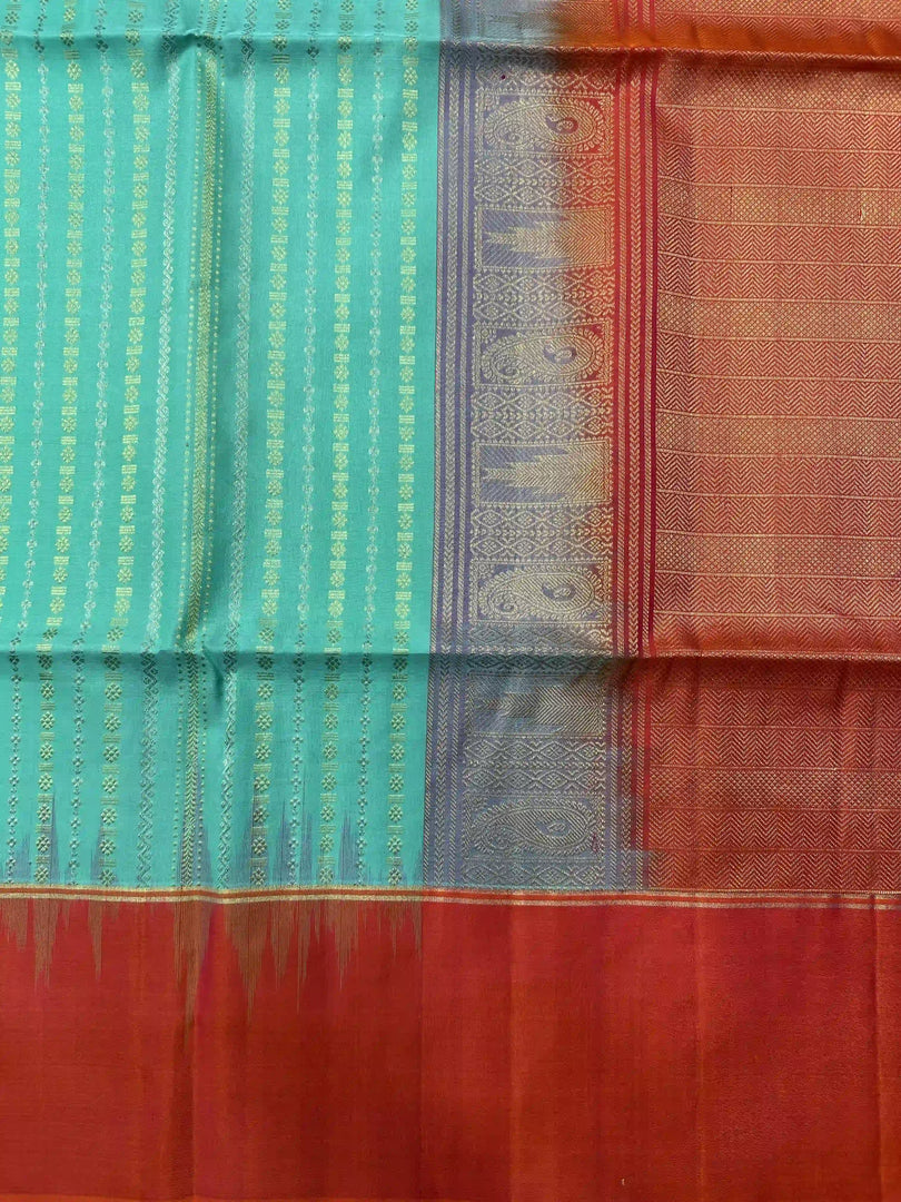 Rama Green & Red Pure Silk Kanjivaram Saree