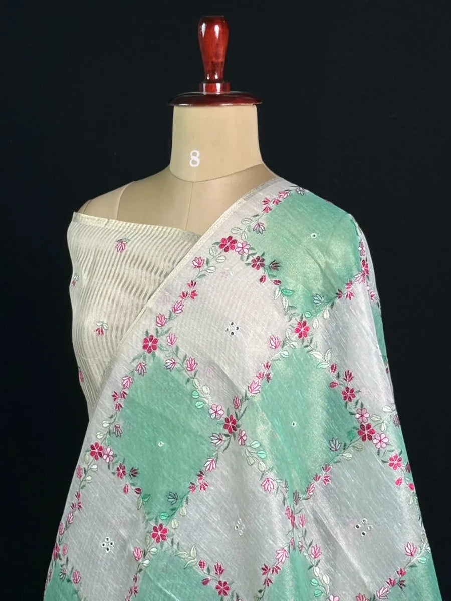 Elegant Floral Embroidered Saree
