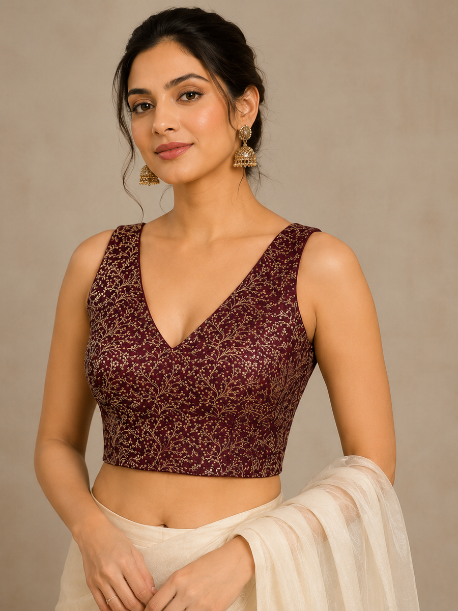 Rich Texture Jacquard Silk Designer Blouse