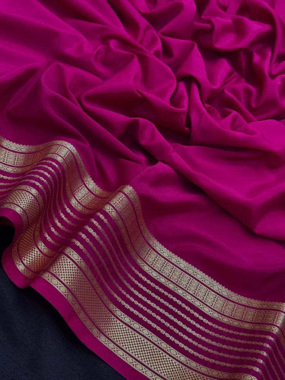 Luxe Drapes: Semi Mysore Crepe Silk Saree for Timeless Elegance-(KH Anusuya)