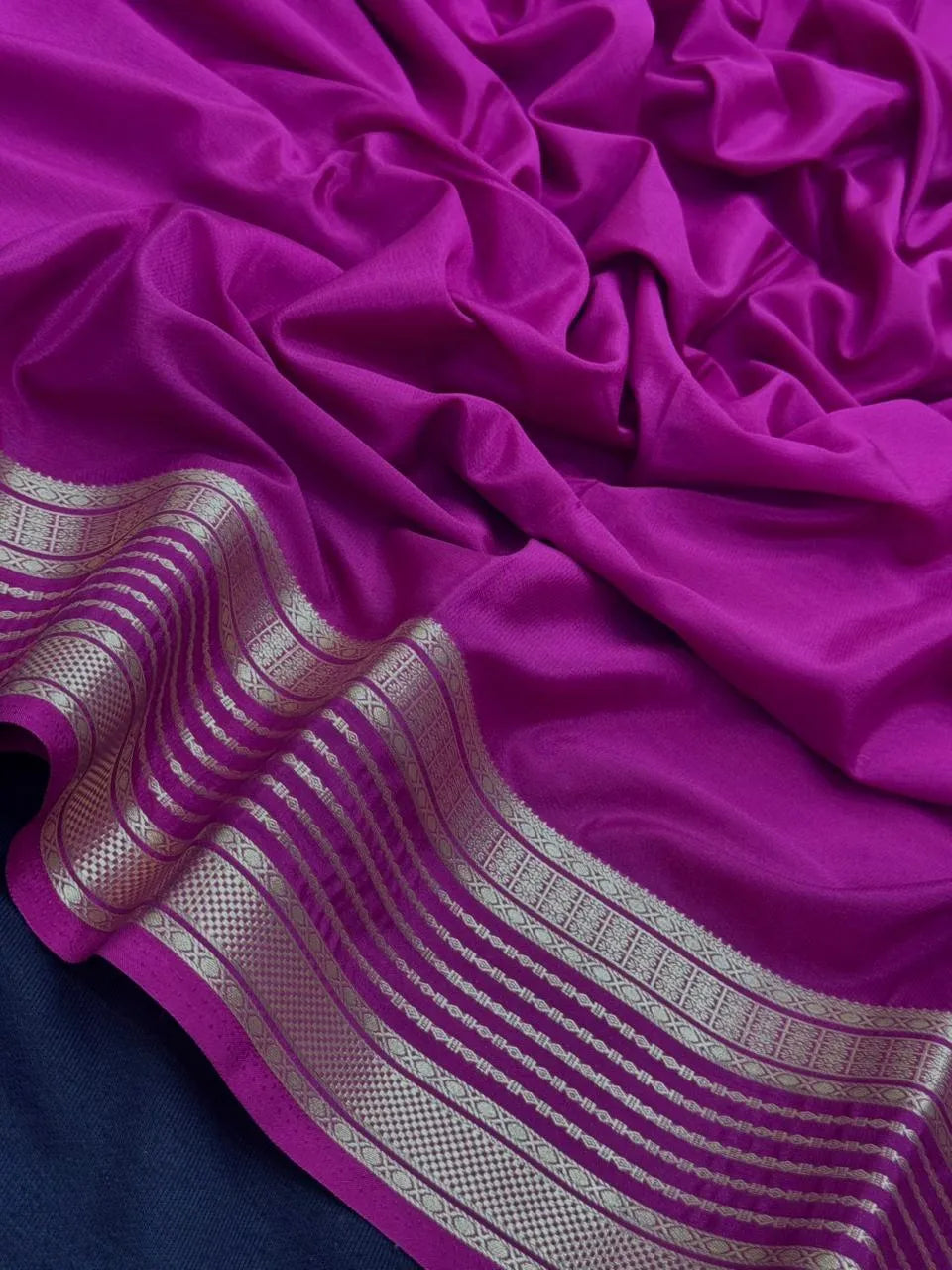 Luxe Drapes: Semi Mysore Crepe Silk Saree for Timeless Elegance-(KH Anusuya) 