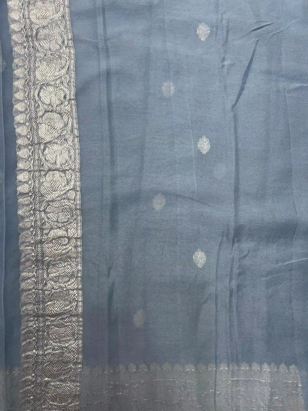 Banarasi Pure Khaddi Chiffon Saree-Self 