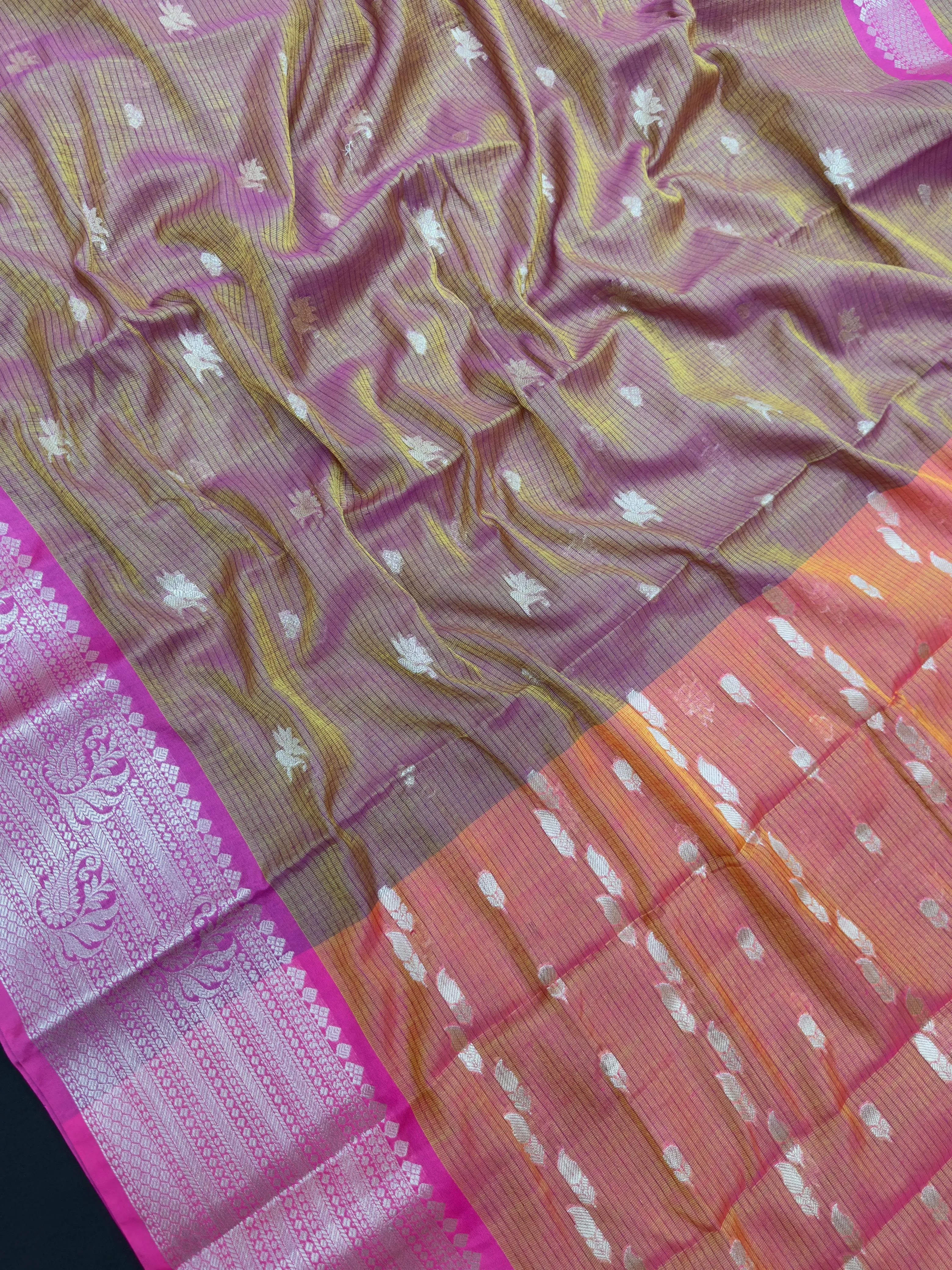 Kanchi linen saree with temple border and soft linen texture – ideal for festive and everyday traditional wear
