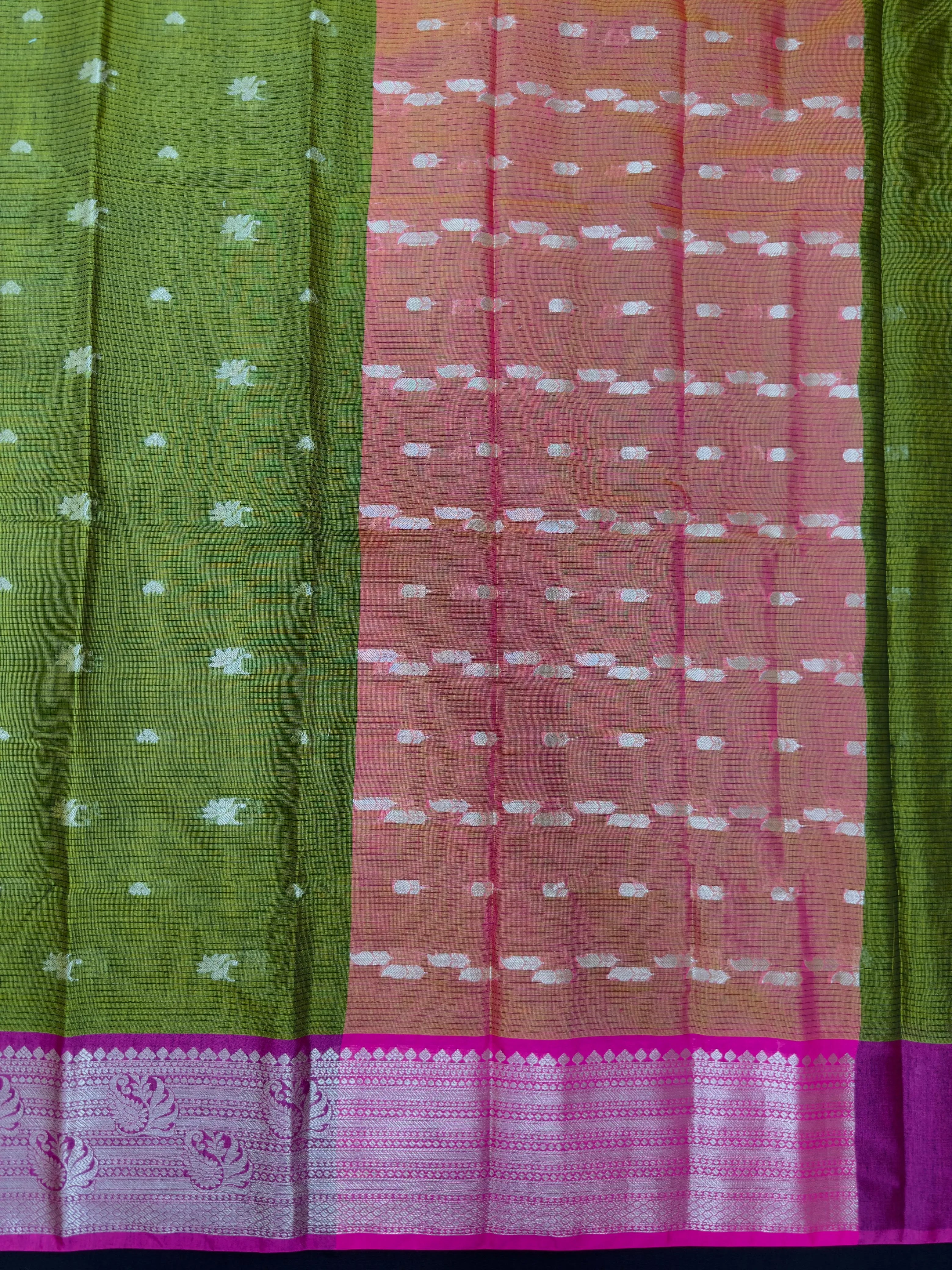 Kanchi linen saree with temple border and soft linen texture – ideal for festive and everyday traditional wear