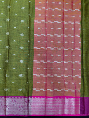 Kanchi linen saree with temple border and soft linen texture – ideal for festive and everyday traditional wear