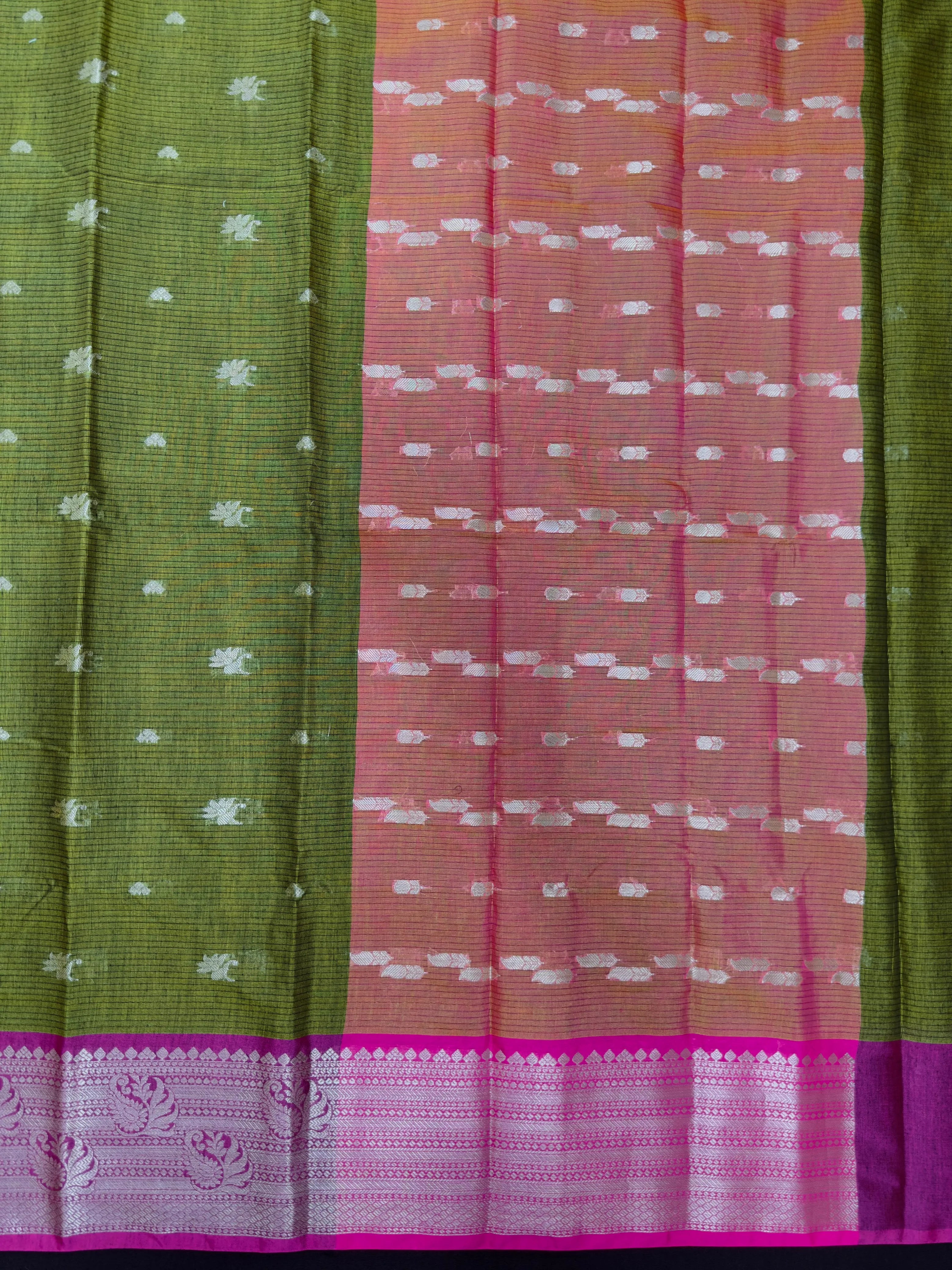 Kanchi linen saree with temple border and soft linen texture – ideal for festive and everyday traditional wear