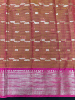 Kanchi linen saree with temple border and soft linen texture – ideal for festive and everyday traditional wear