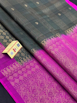 Golden Chex Pure Kanjivaram Silk Saree