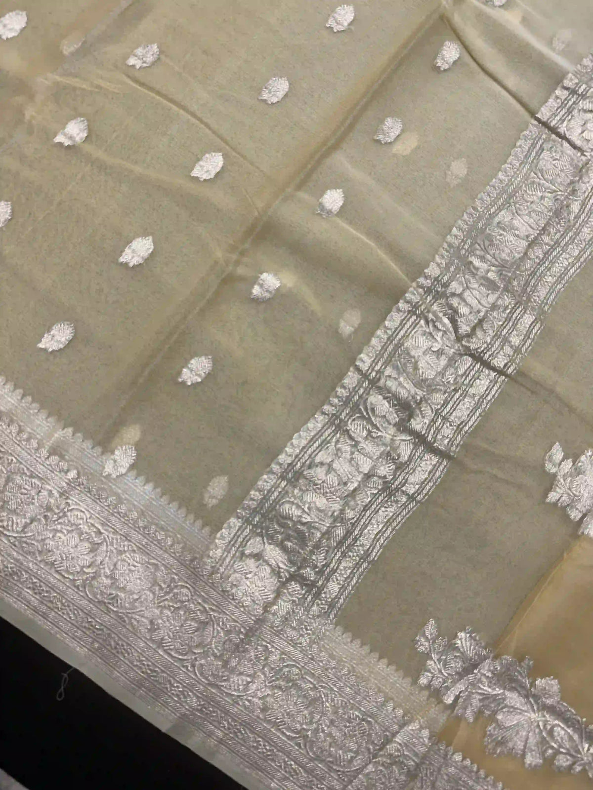Banarasi Pure Khaddi Chiffon Saree-Self 