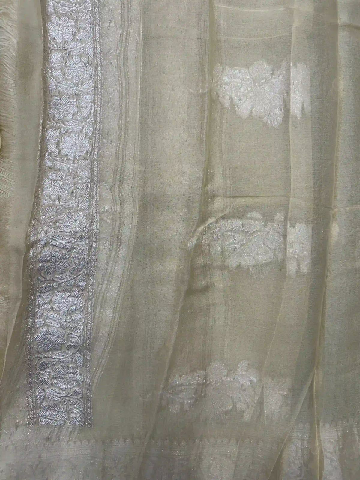 Banarasi Pure Khaddi Chiffon Saree-Self 