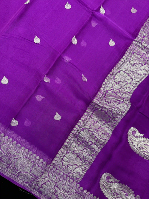 Banarasi Pure Khaddi Chiffon Saree-Self