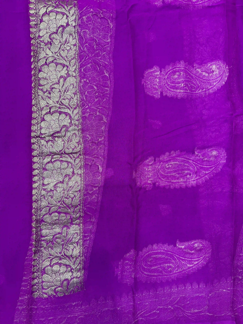 Banarasi Pure Khaddi Chiffon Saree-Self