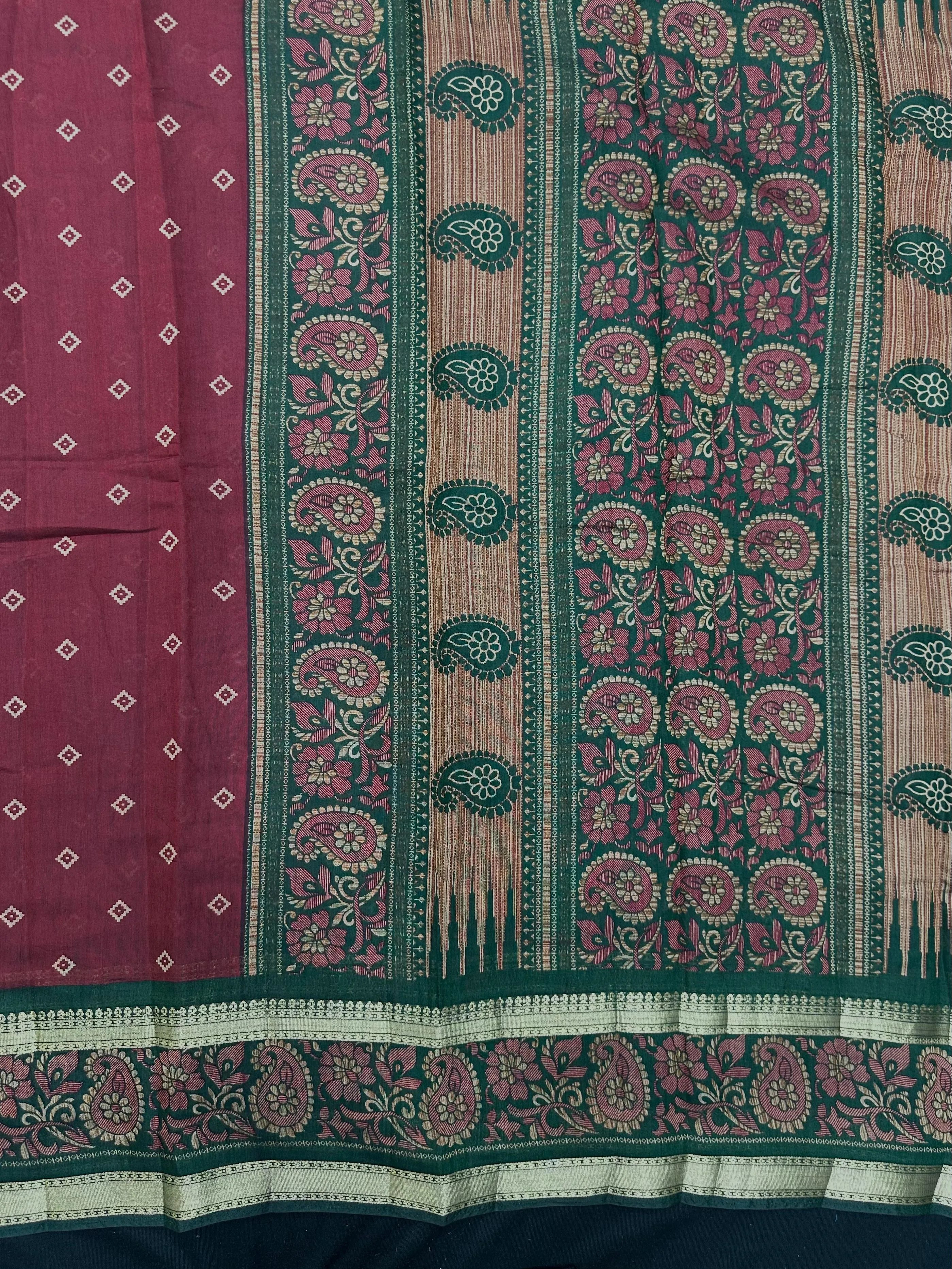 Woman wearing a Cotton Silk Saree with lightweight, soft fabric and subtle sheen, ideal for office, casual, and festive occasions.