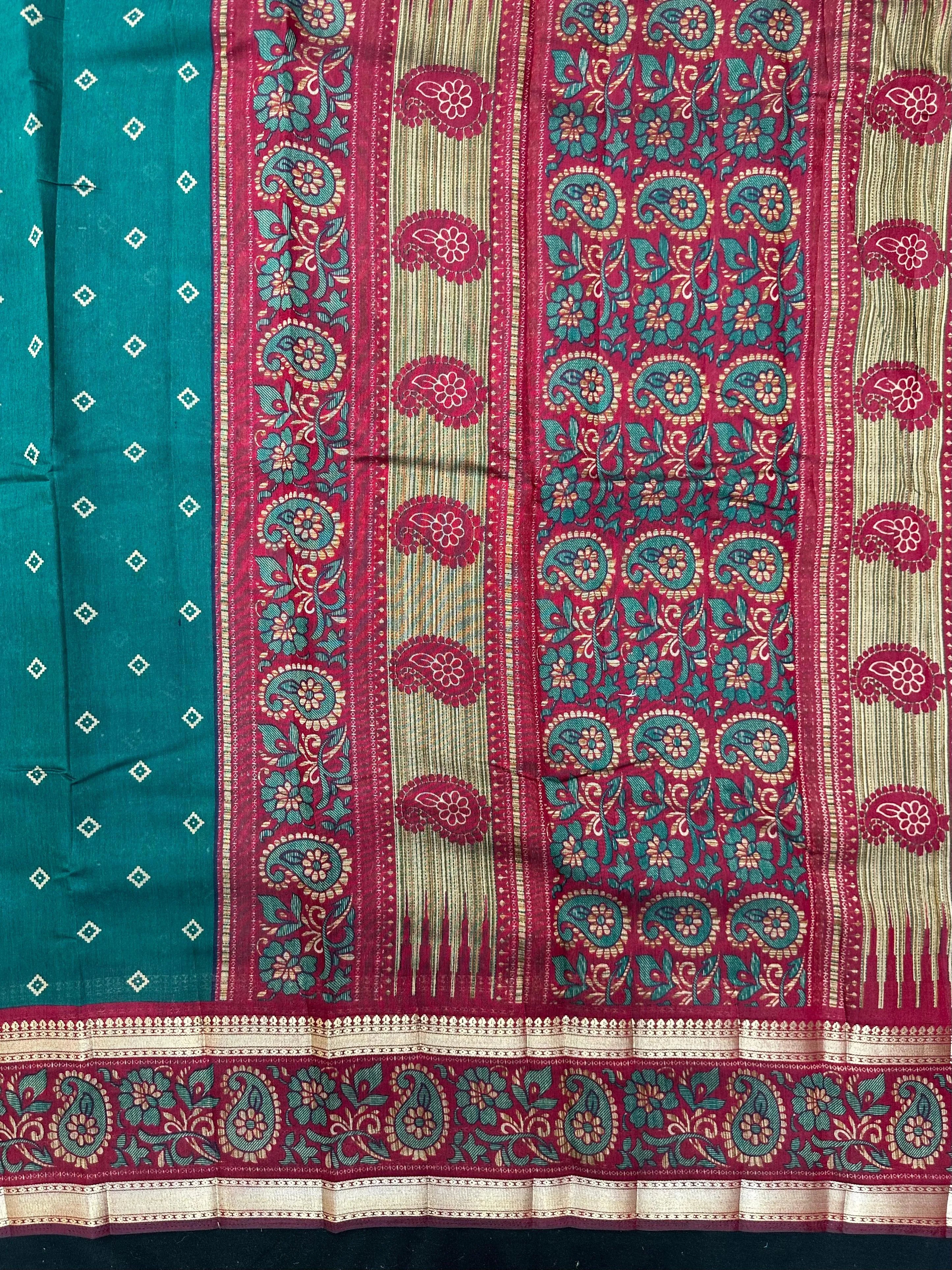 Woman wearing a Cotton Silk Saree with lightweight, soft fabric and subtle sheen, ideal for office, casual, and festive occasions.