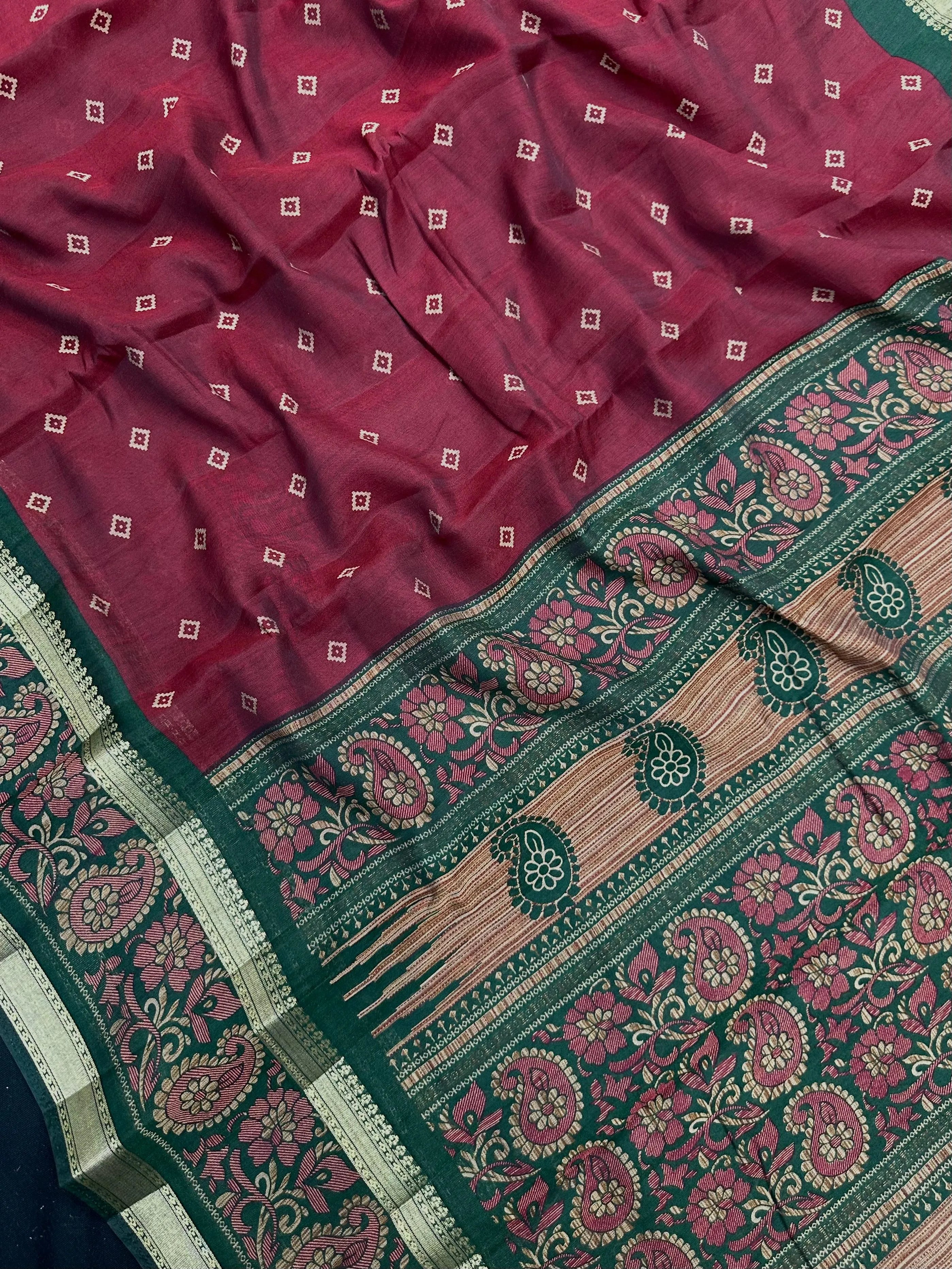 Woman wearing a Cotton Silk Saree with lightweight, soft fabric and subtle sheen, ideal for office, casual, and festive occasions.