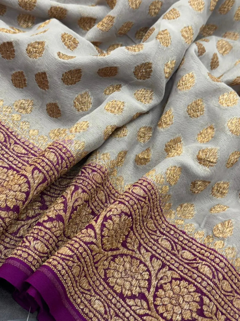 Pure Khaddi Georgette Saree – Handwoven Grace with Regal Zari Weave
