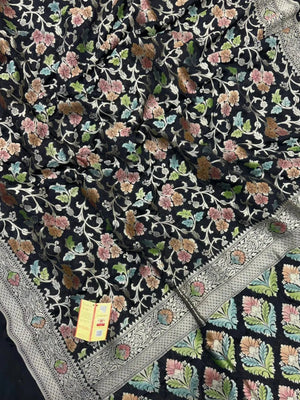 Pure Khaddi Georgette  Meena Saree-(Khaddi Georgette Meena)