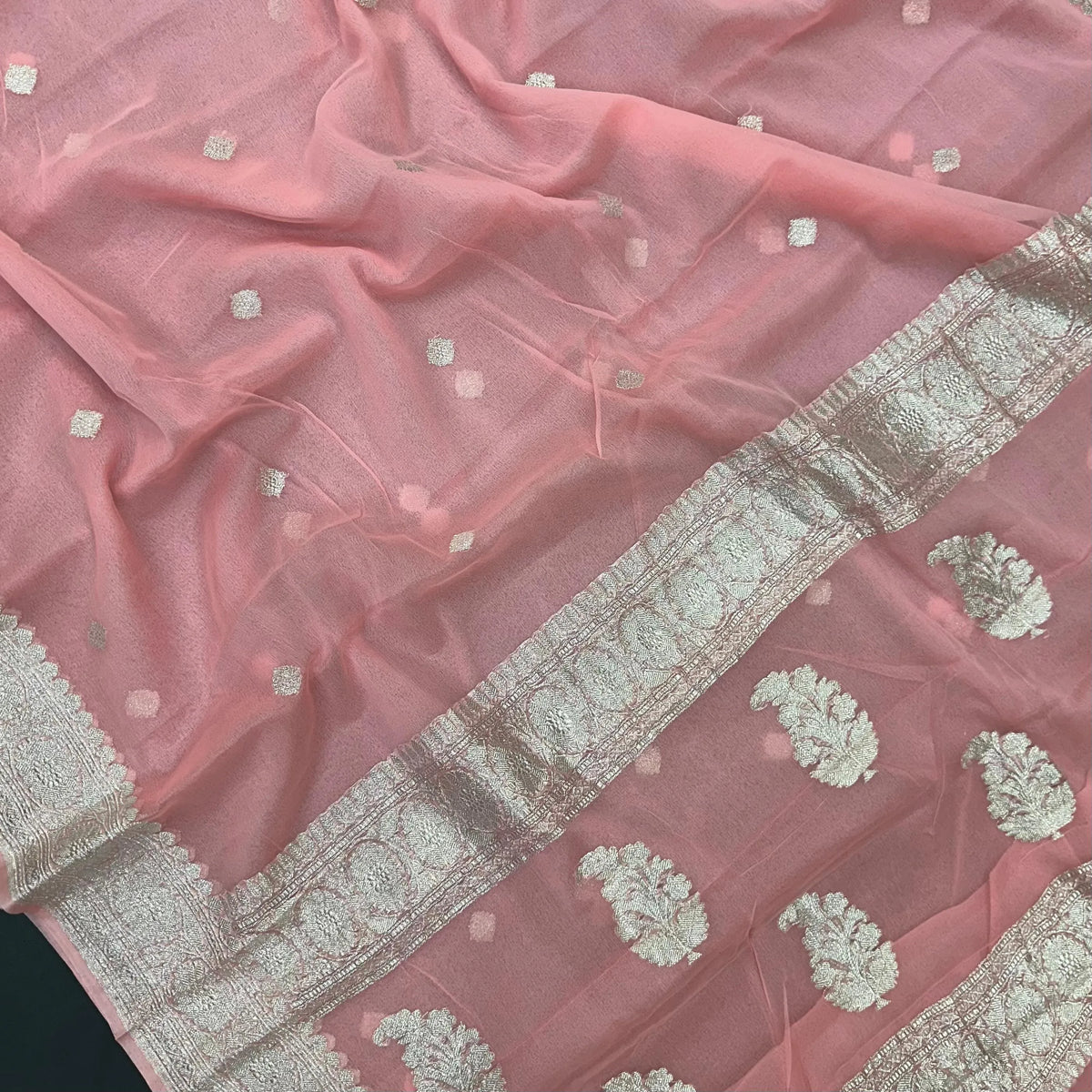 Banarasi Pure Khaddi Chiffon Saree-Self